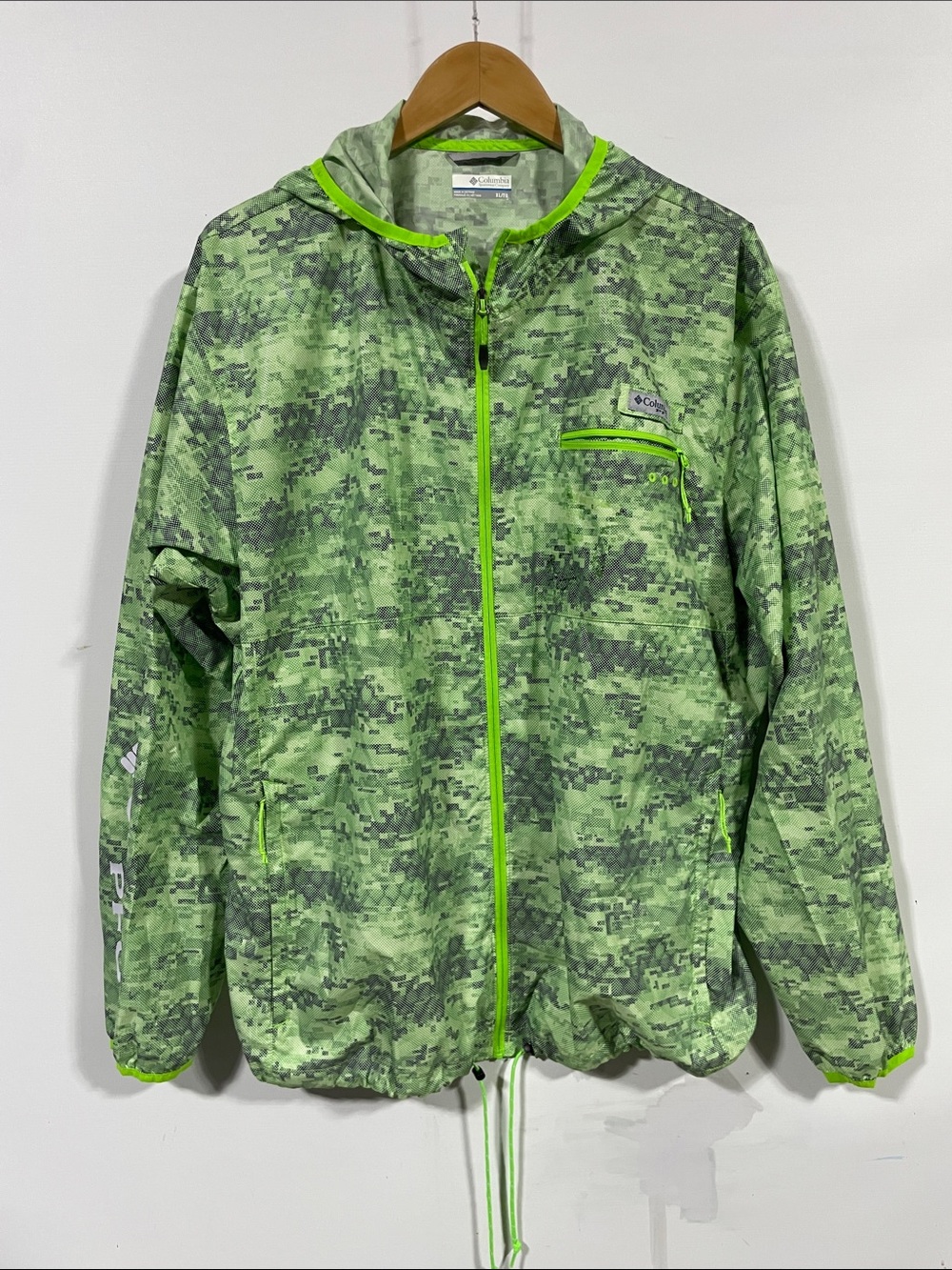 Columbia Lime Green Digital Camo Hooded Windbreaker